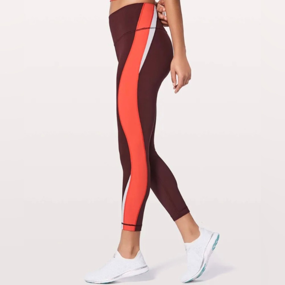 Lululemon Bordeaux Drama Vivid Flame White
Kick Serve Sweat Tight Leggings Sz 8